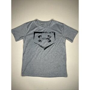 Under Armour Boys Gray Baseball Shirt Short Sleeve Heatgear Size 7